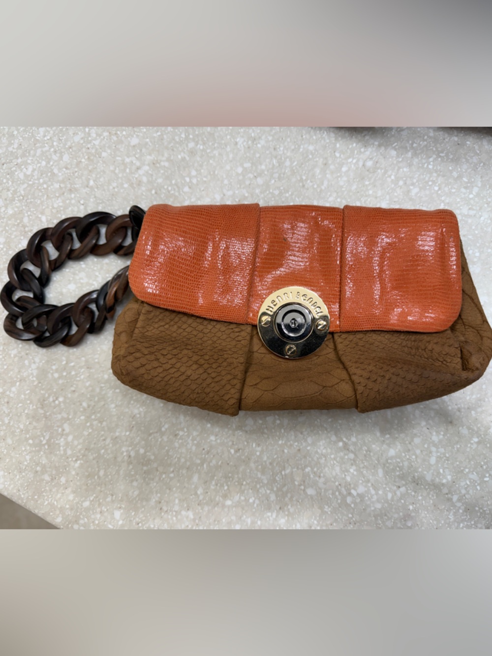 henri bendel Orange and Brown Mini Shoulder Bag with Chain